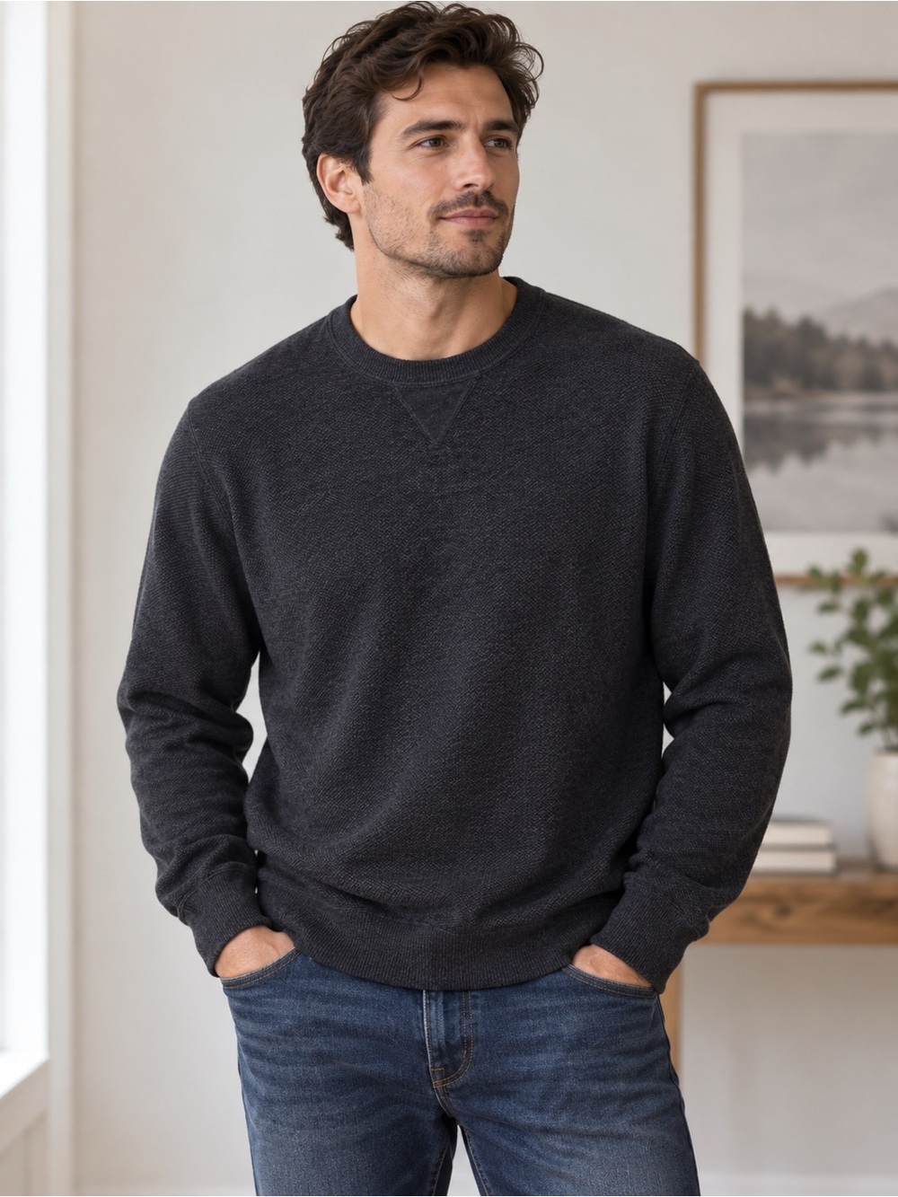 Paraphrase Men’s Charcoal Gray 100% Italian Extra Fine Merino Wool Sweater Large